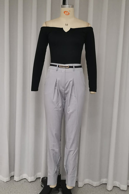 Street Color Pocket Ruched Off Shoulder Long Sleeve Two Pieces