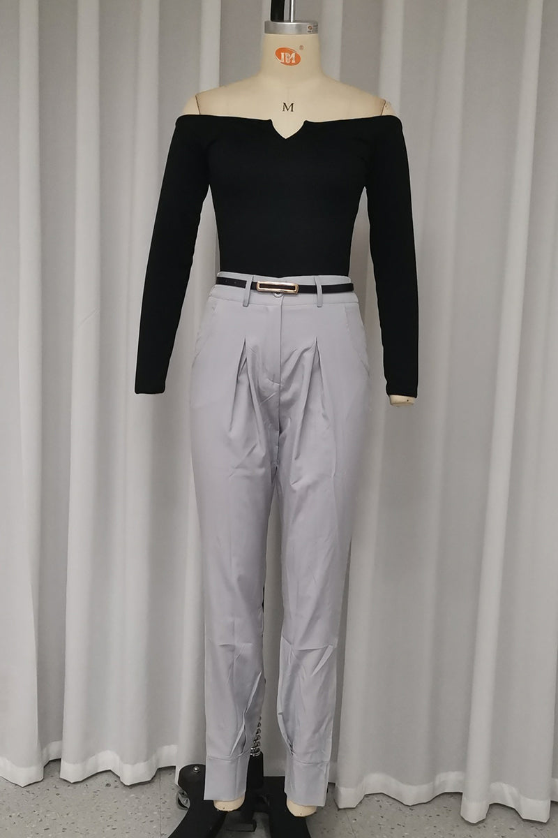Street Color Pocket Ruched Off Shoulder Long Sleeve Two Pieces