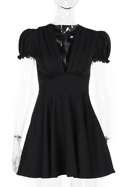 Color Patchwork V Neck Waist Skirt Dresses