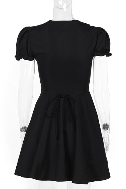 Color Patchwork V Neck Waist Skirt Dresses