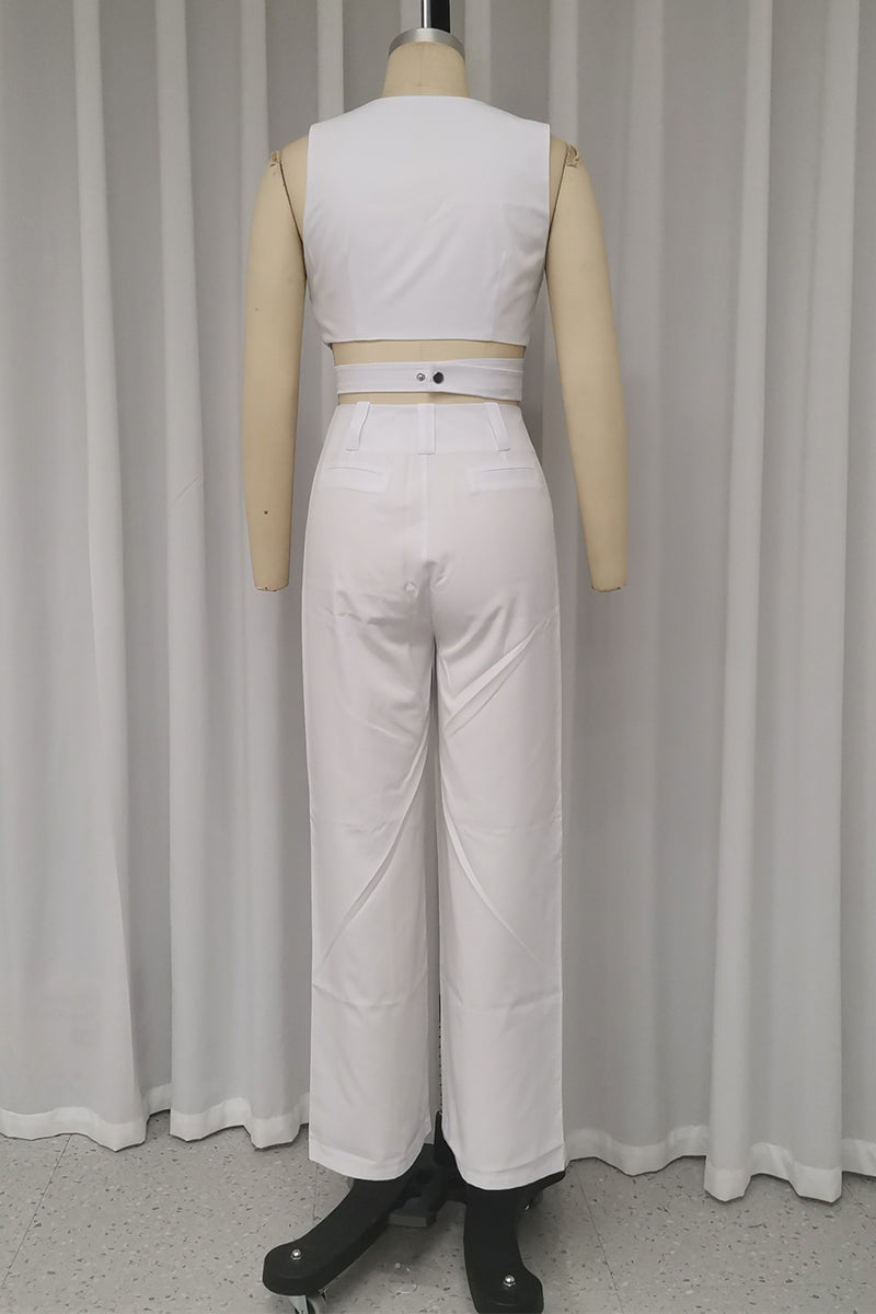 Daily Color Pocket Cross Straps V Neck Sleeveless Two Pieces
