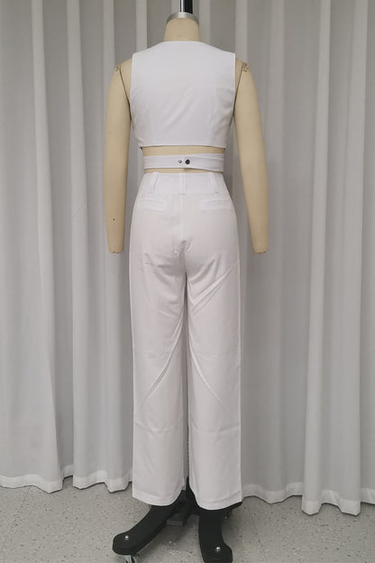 Daily Color Pocket Cross Straps V Neck Sleeveless Two Pieces