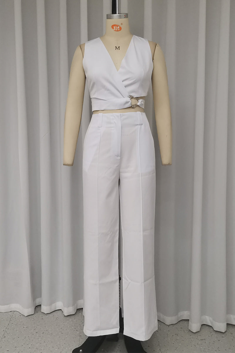 Daily Color Pocket Cross Straps V Neck Sleeveless Two Pieces