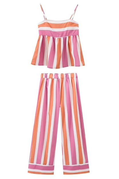 Striped Print Contrast Square Neck Two Pieces