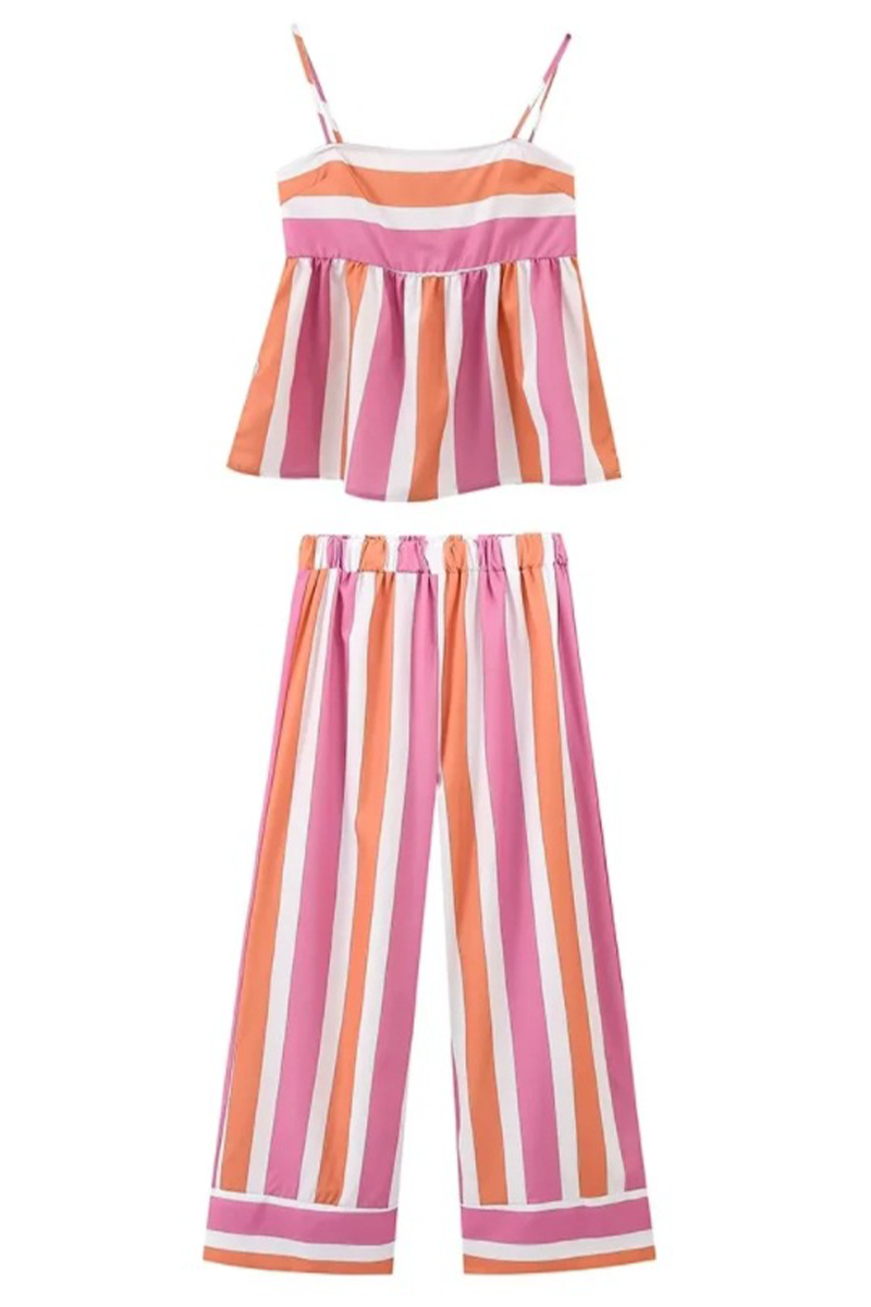 Striped Print Contrast Square Neck Two Pieces