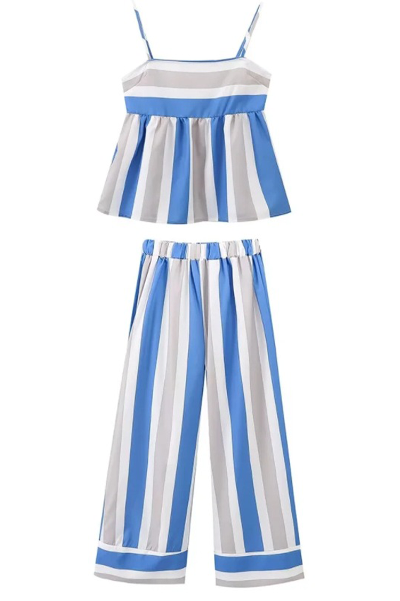 Striped Print Contrast Square Neck Two Pieces