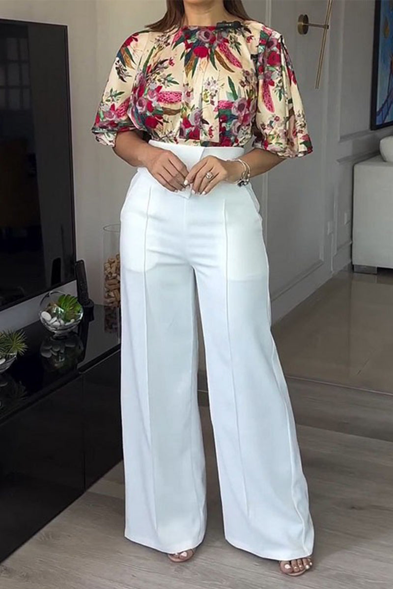 Print Pocket O Neck Short Sleeve Two Pieces
