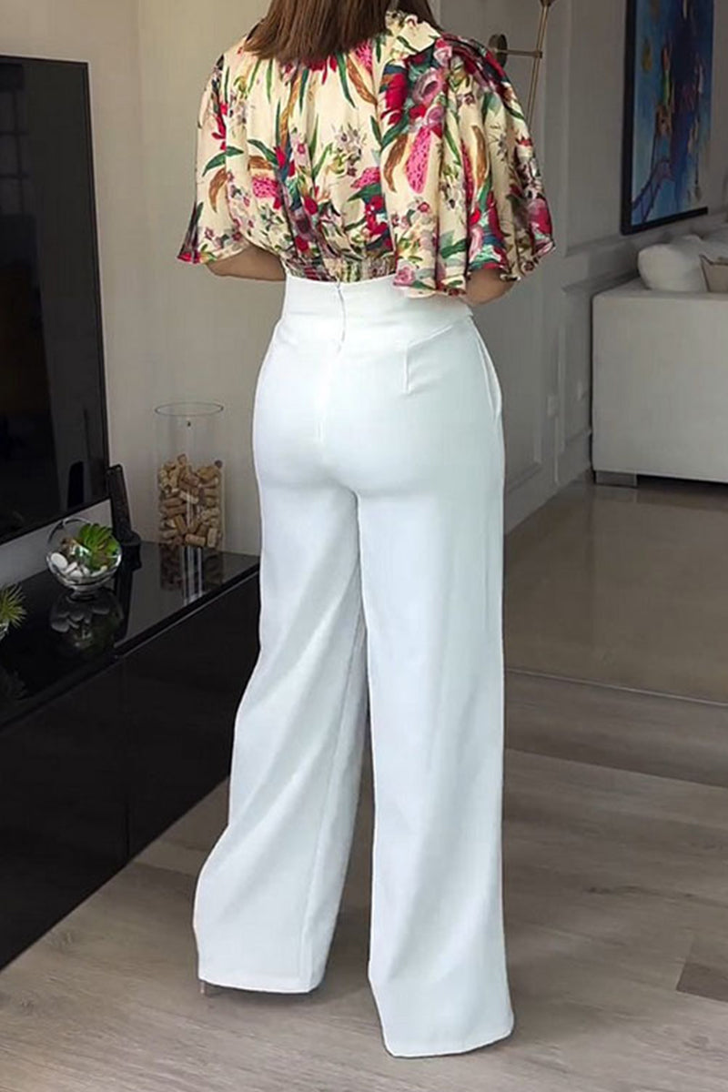 Print Pocket O Neck Short Sleeve Two Pieces
