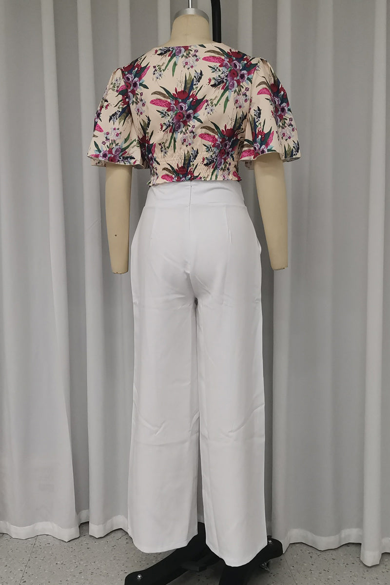 Print Pocket O Neck Short Sleeve Two Pieces