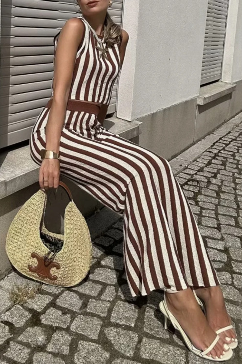 Street Stripe Weave O Neck Sleeveless Two Pieces