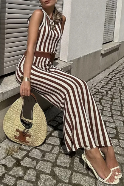 Street Stripe Weave O Neck Sleeveless Two Pieces