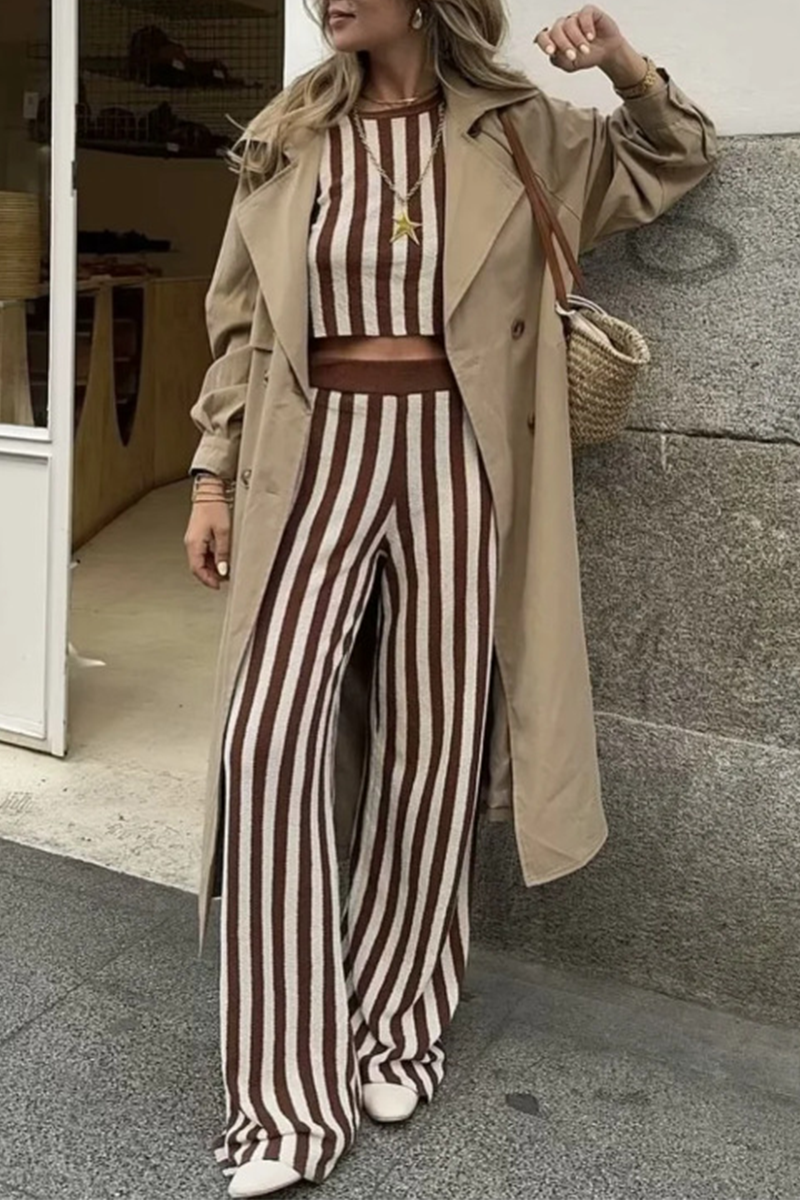 Street Stripe Weave O Neck Sleeveless Two Pieces