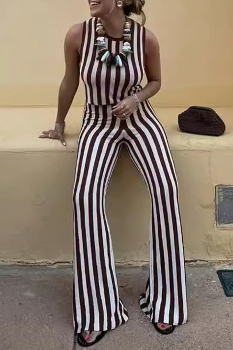 Street Stripe Weave O Neck Sleeveless Two Pieces