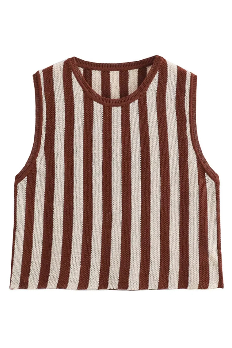 Street Stripe Weave O Neck Sleeveless Two Pieces
