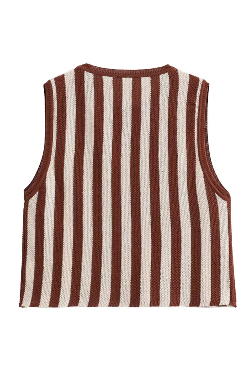 Street Stripe Weave O Neck Sleeveless Two Pieces