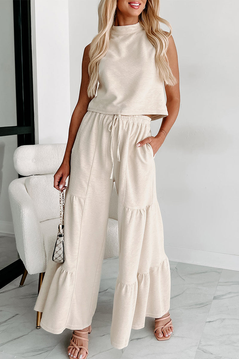 Daily Color Pocket Ruffle Turtleneck Sleeveless Two Pieces