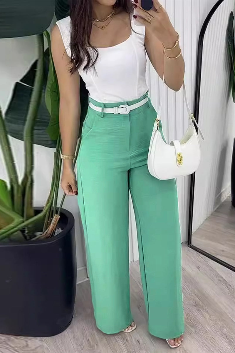 Street Color Lace Up Backless Without Belt Square Neck Sleeveless Two Pieces