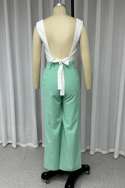Street Color Lace Up Backless Without Belt Square Neck Sleeveless Two Pieces