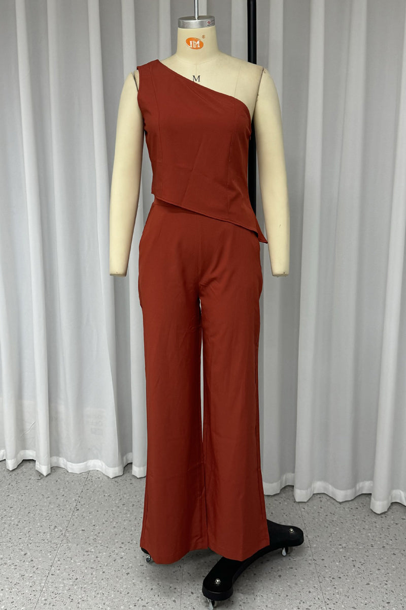 Street Daily Color Pocket Irregular Oblique Collar Sleeveless Two Pieces