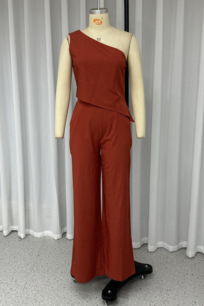 Street Daily Color Pocket Irregular Oblique Collar Sleeveless Two Pieces