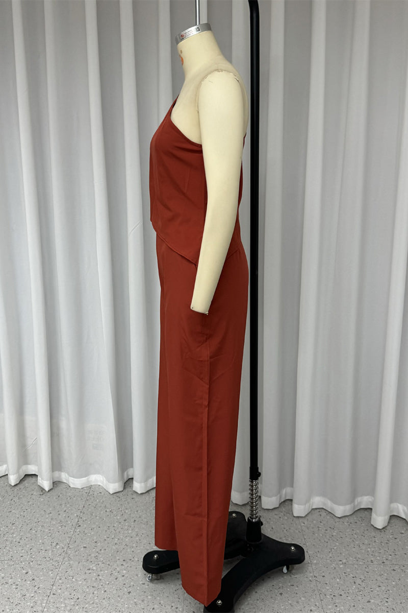 Street Daily Color Pocket Irregular Oblique Collar Sleeveless Two Pieces