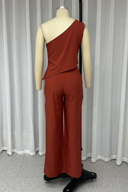 Street Daily Color Pocket Irregular Oblique Collar Sleeveless Two Pieces