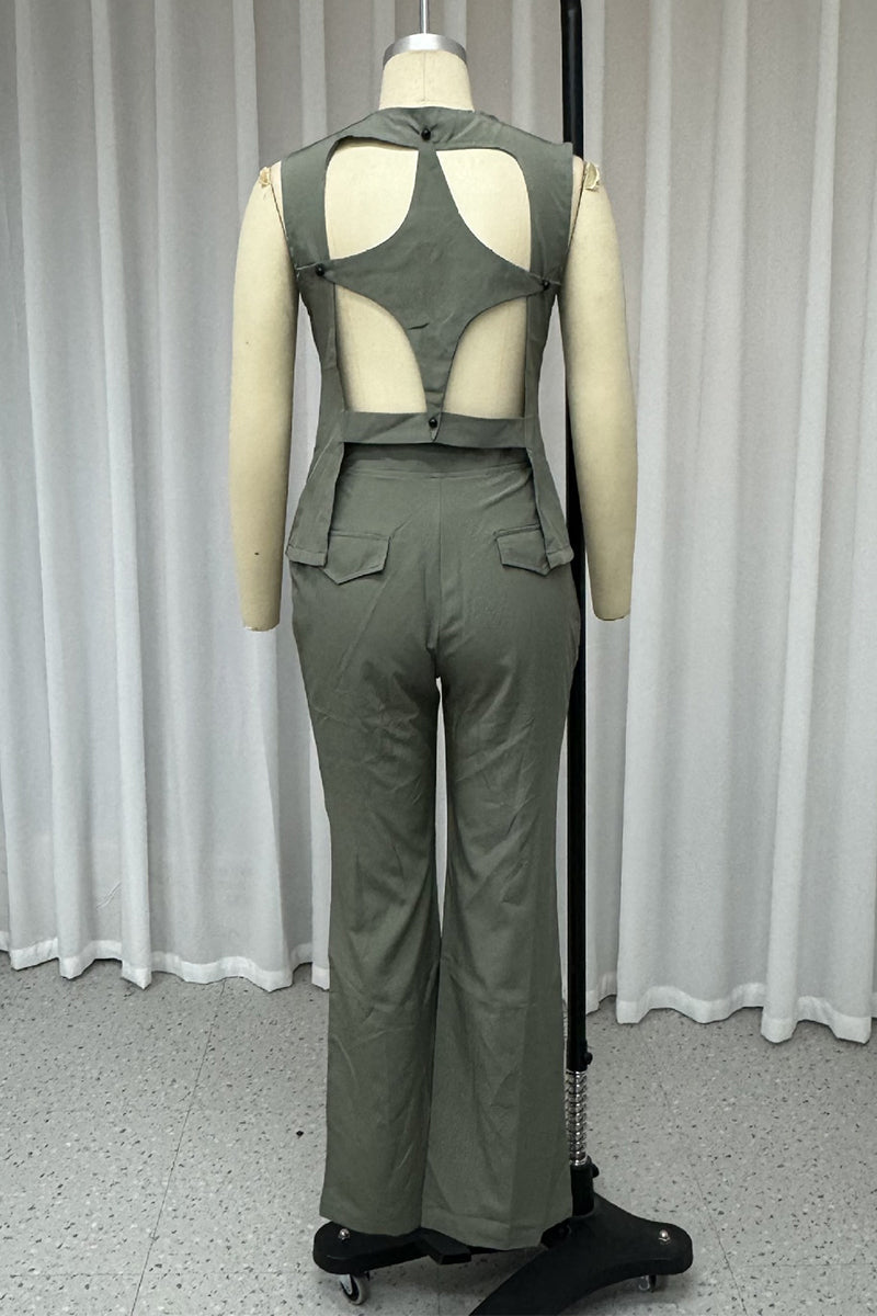 Street Color Buttons V Neck Sleeveless Two Pieces