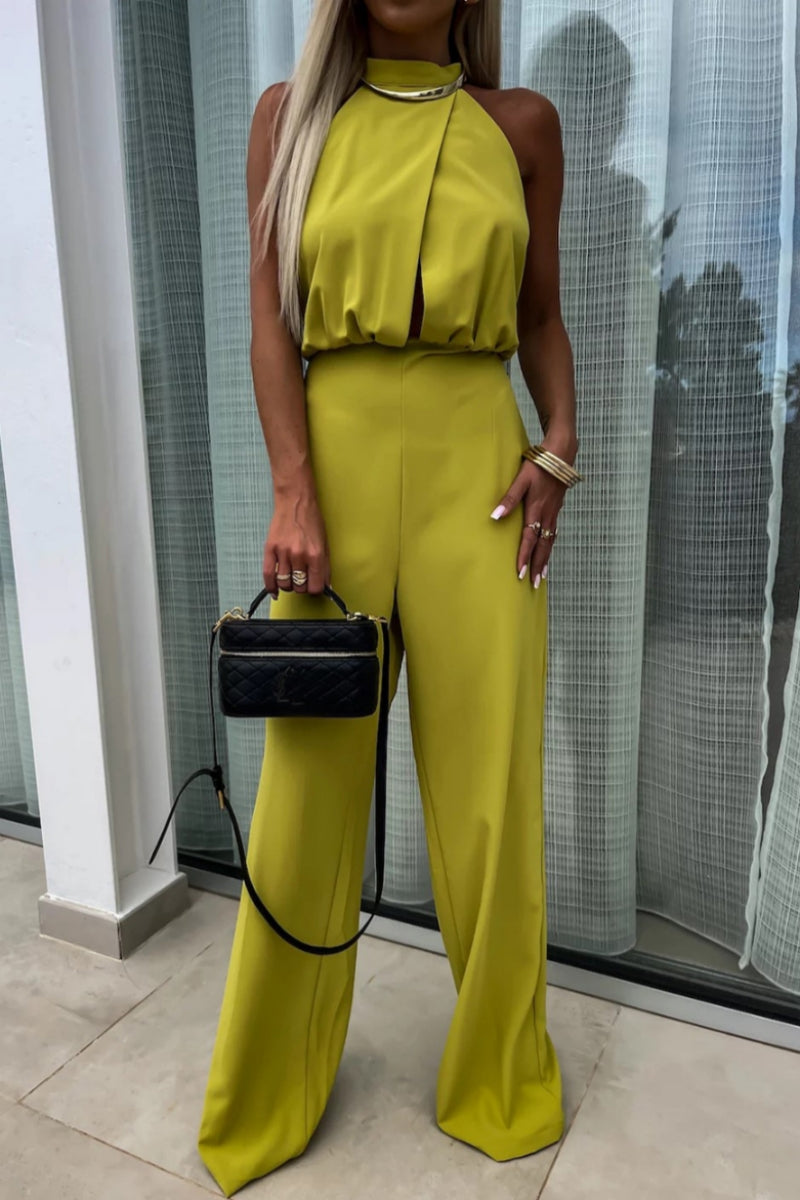 Color Hollow Out Patchwork Half a Turtleneck Regular Jumpsuits(4 Colors)
