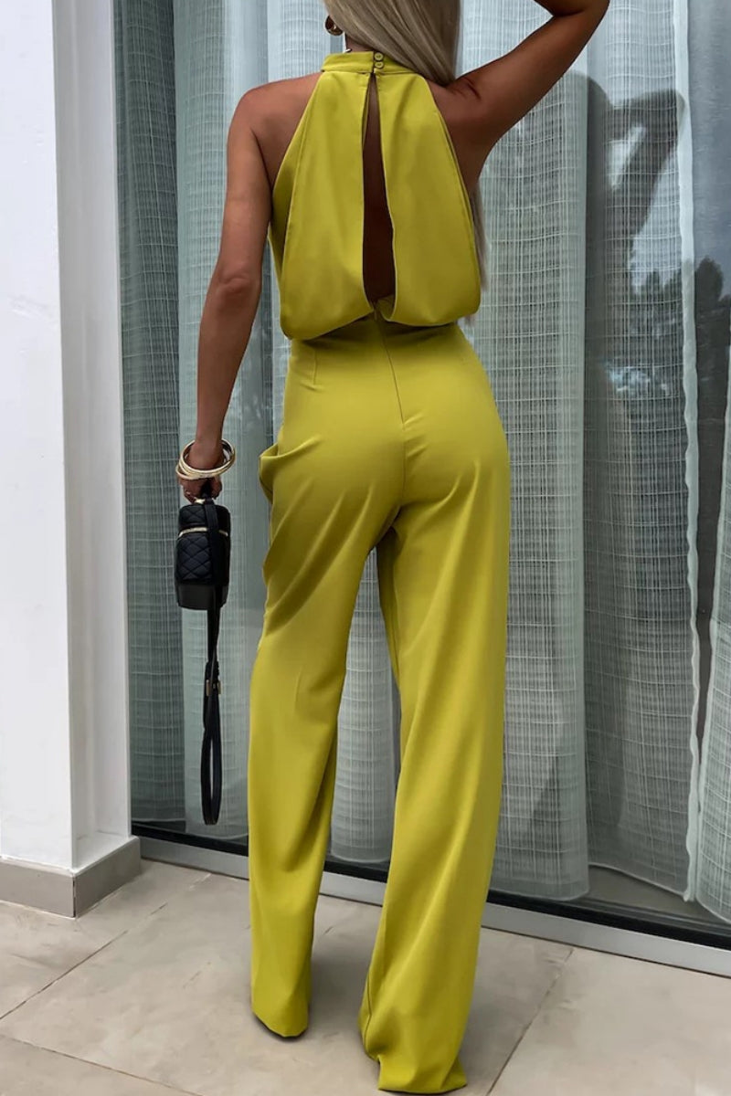 Color Hollow Out Patchwork Half a Turtleneck Regular Jumpsuits(4 Colors)