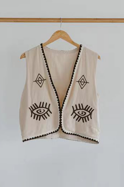 Colorblock Patchwork Embroidery Cardigan Collar Waistcoats