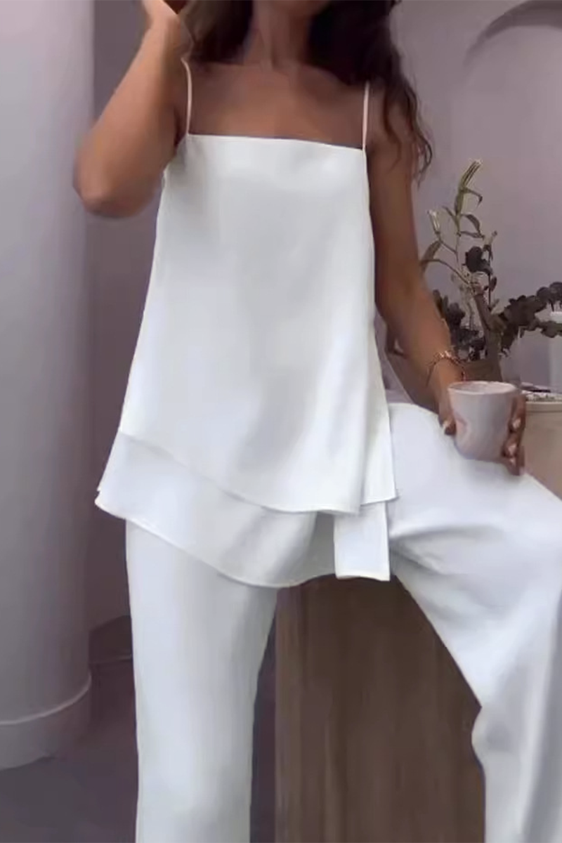Daily Color Irregular Flounce Square Neck Sleeveless Two Pieces