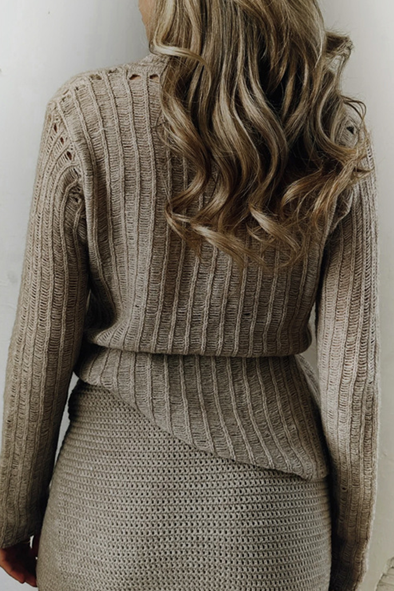 Color Hollow Out Distressed Buttons Turndown Collar Sweaters