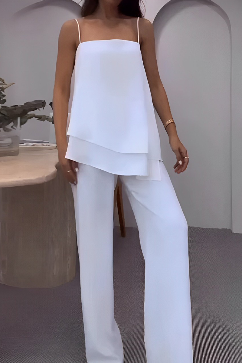 Daily Color Irregular Flounce Square Neck Sleeveless Two Pieces