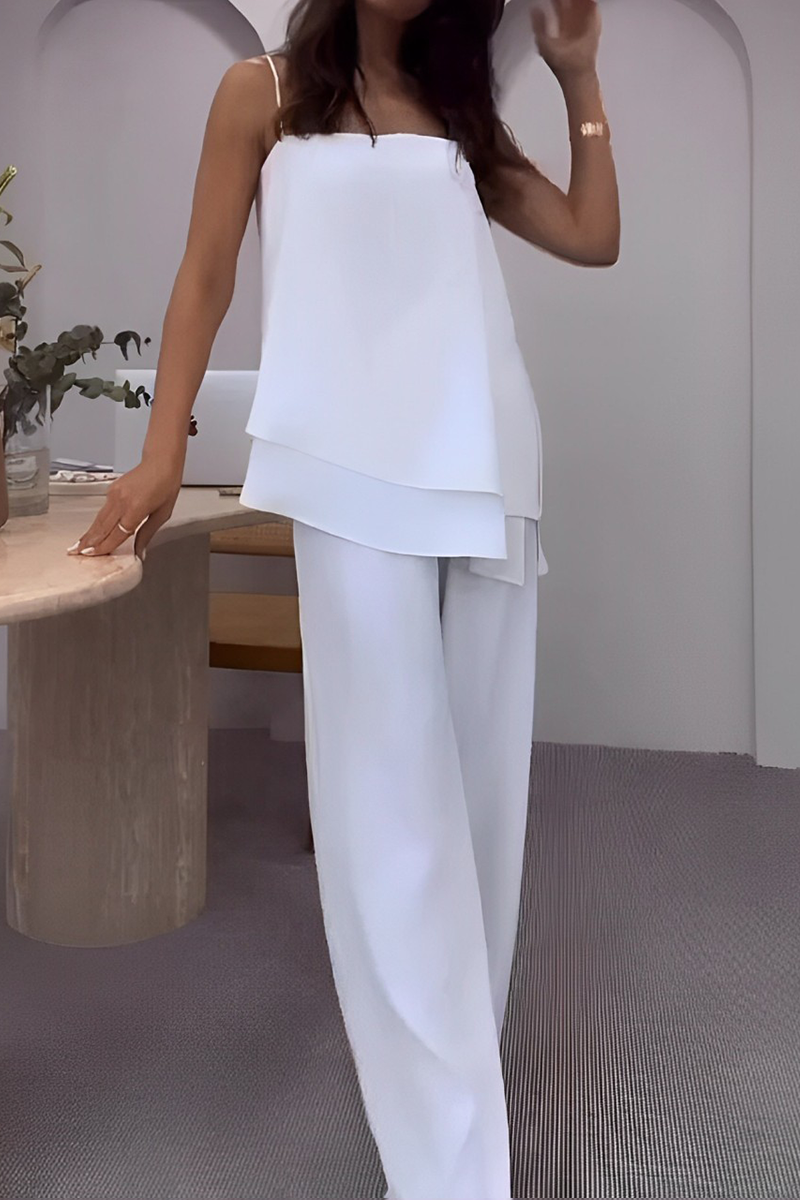 Daily Color Irregular Flounce Square Neck Sleeveless Two Pieces