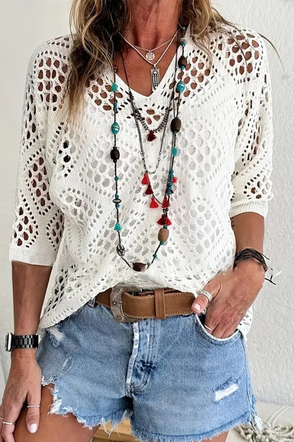Daily Color Hollow Out V Neck Sweaters(5 Colors)