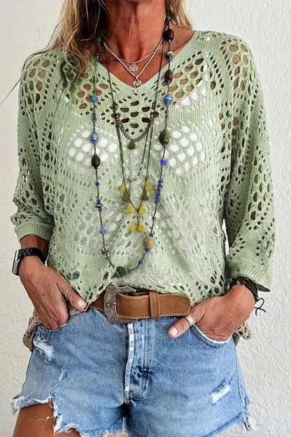 Daily Color Hollow Out V Neck Sweaters(5 Colors)
