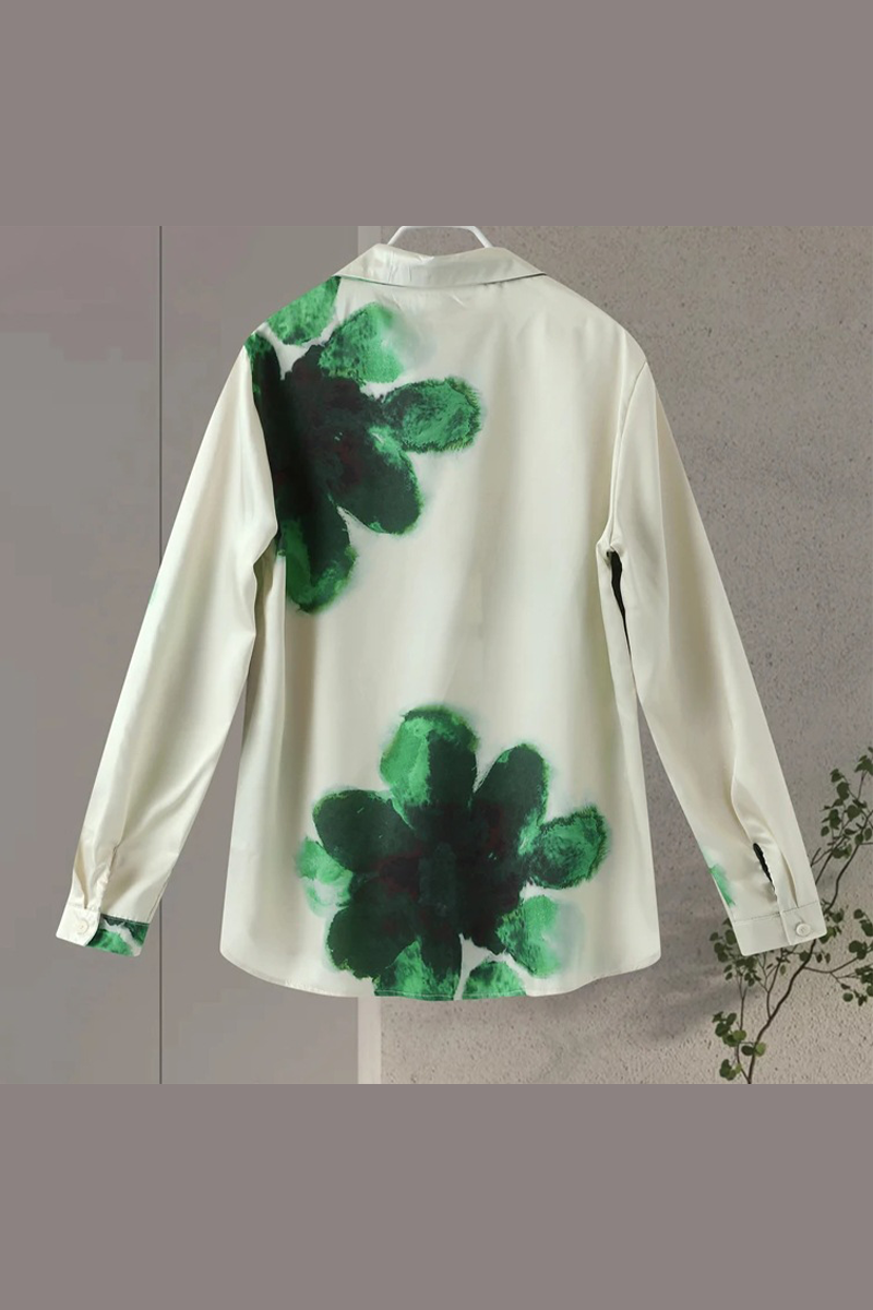 Flowers Print Pocket Turndown Collar Long Sleeve Two Pieces