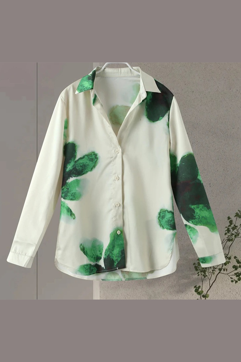 Flowers Print Pocket Turndown Collar Long Sleeve Two Pieces