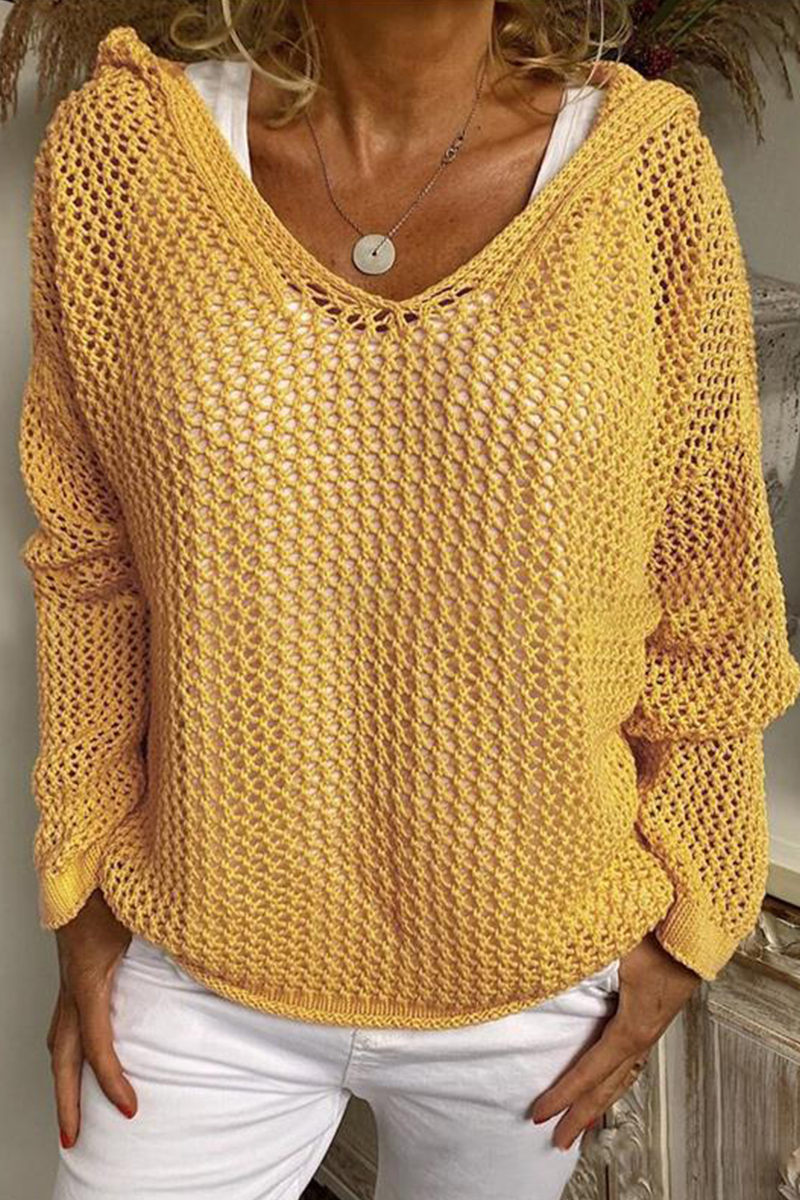 Daily Color Hollow Out Hooded Sweaters(6 Colors)