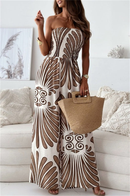 Print Backless Strapless Bodycon Jumpsuits(3 Colors)
