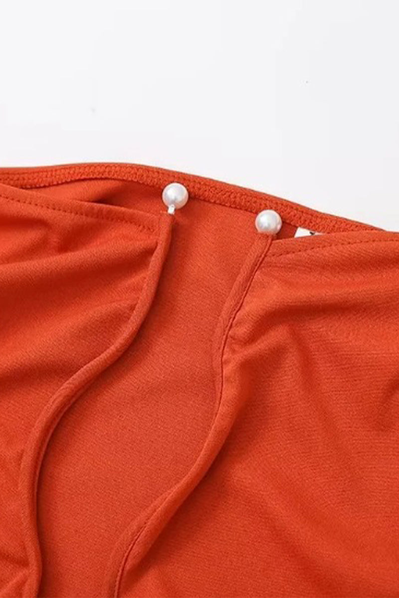 Color Hollow Out U Neck One Step Skirt Dresses