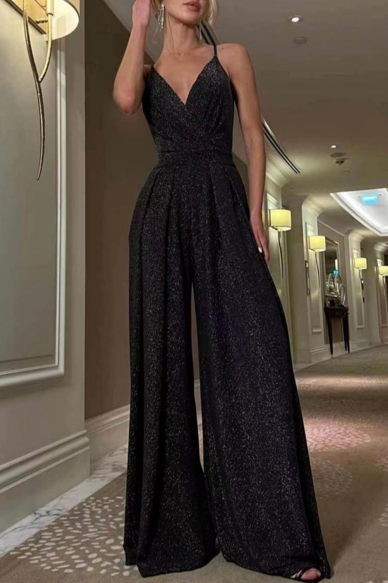 Color Backless V Neck Bodycon Jumpsuits