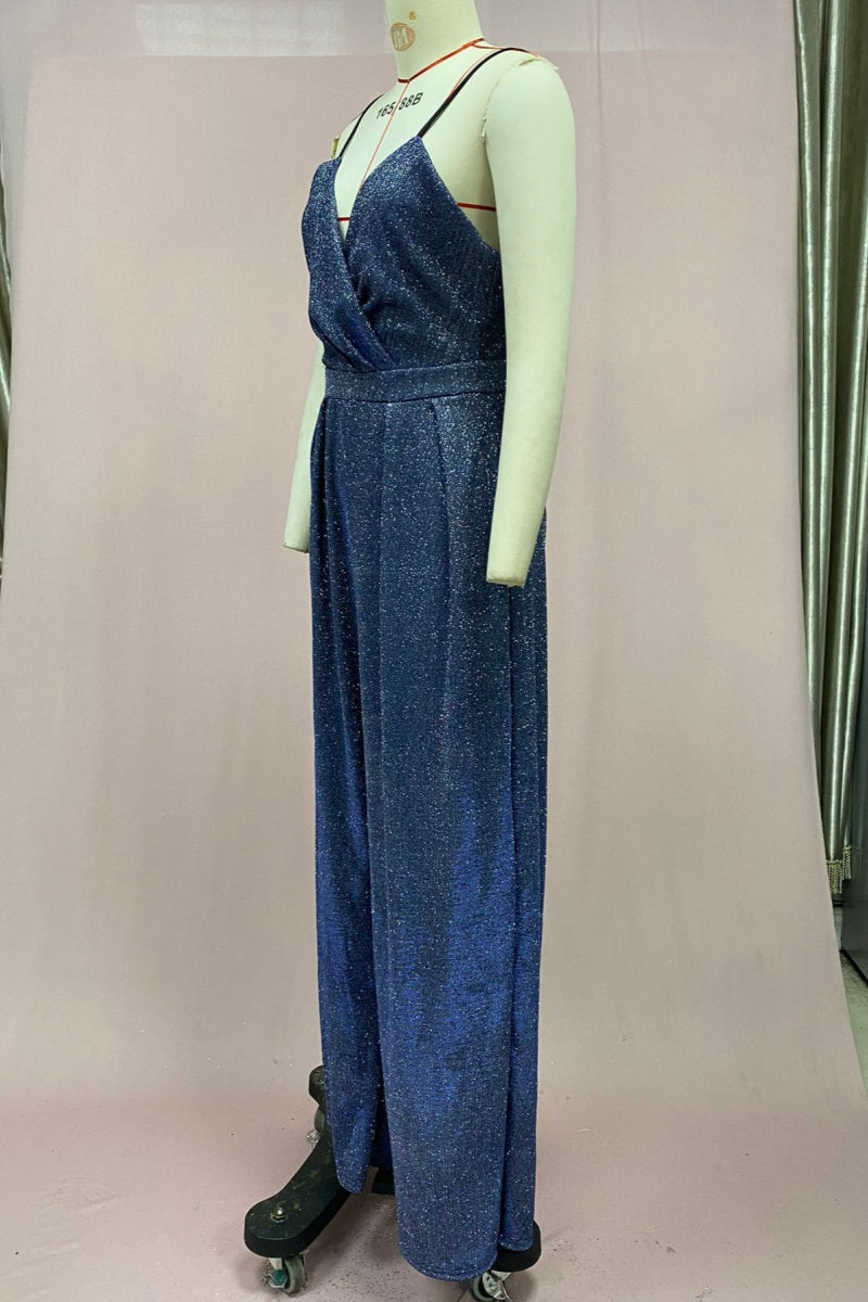 Color Backless V Neck Bodycon Jumpsuits