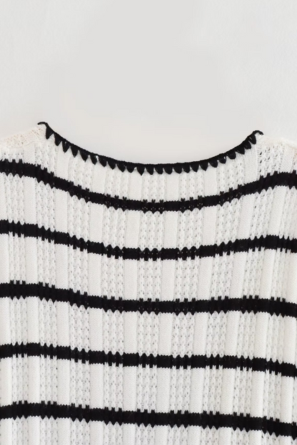 Street Stripe Lace Up Knit Contrast V Neck Sleeveless Two Pieces