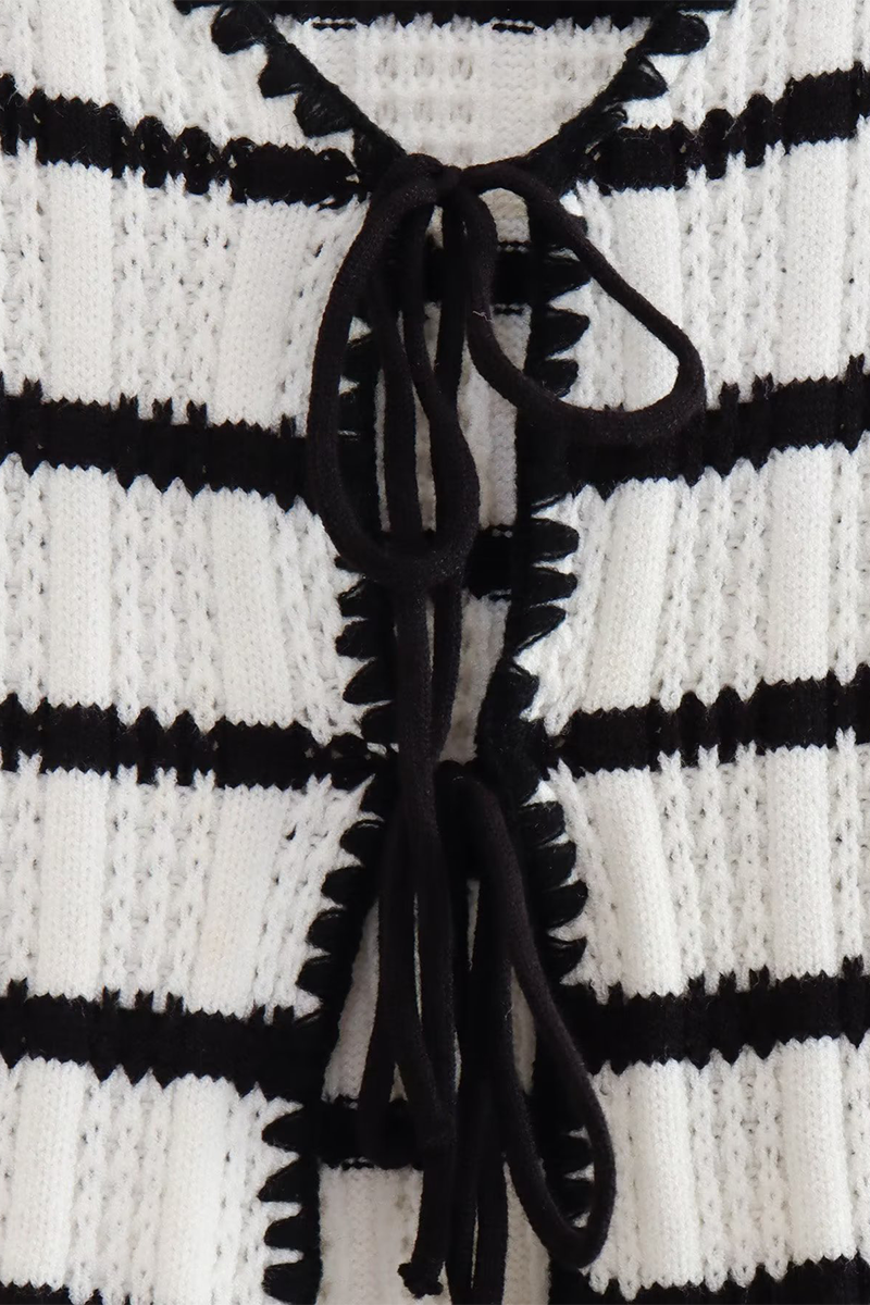 Street Stripe Lace Up Knit Contrast V Neck Sleeveless Two Pieces