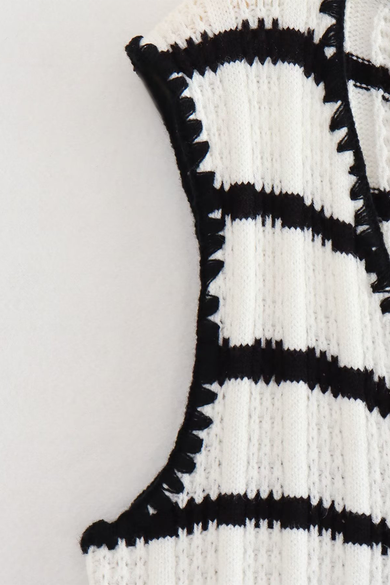Street Stripe Lace Up Knit Contrast V Neck Sleeveless Two Pieces