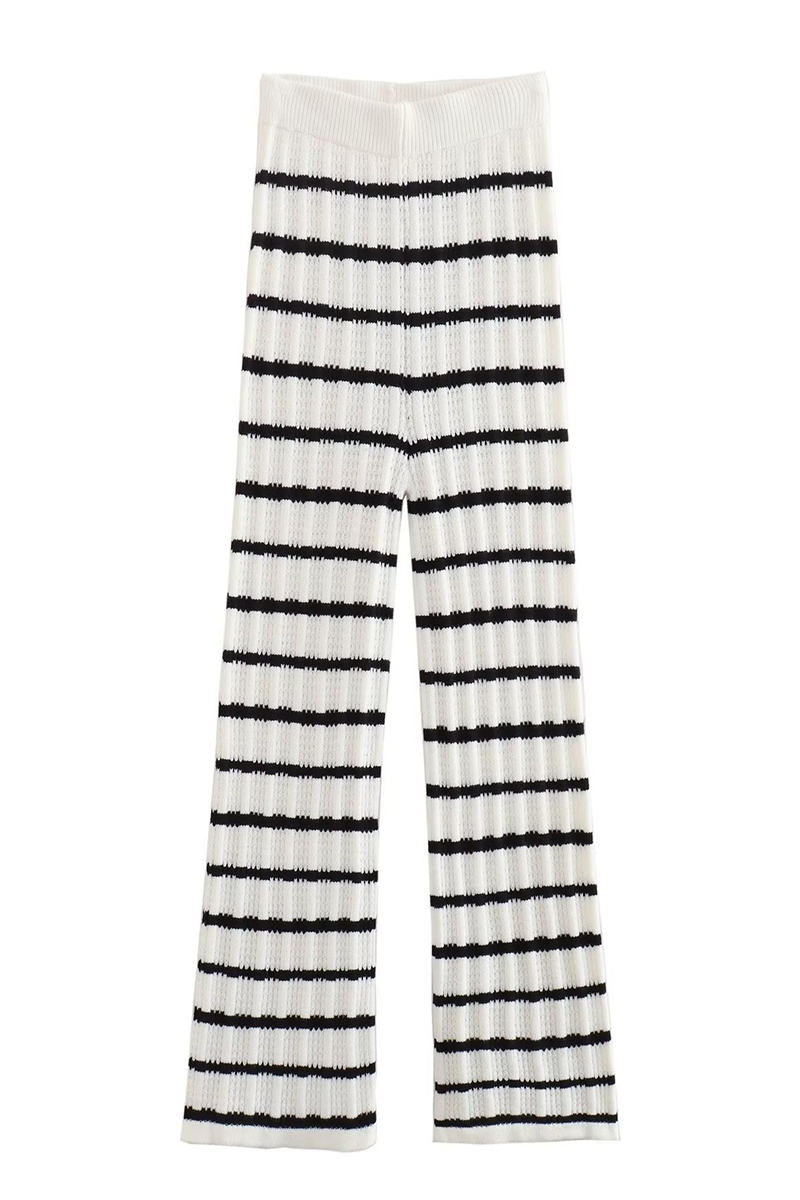 Street Stripe Lace Up Knit Contrast V Neck Sleeveless Two Pieces