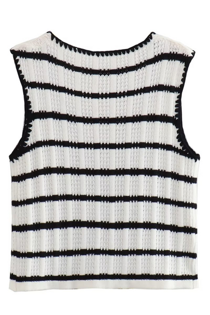 Street Stripe Lace Up Knit Contrast V Neck Sleeveless Two Pieces