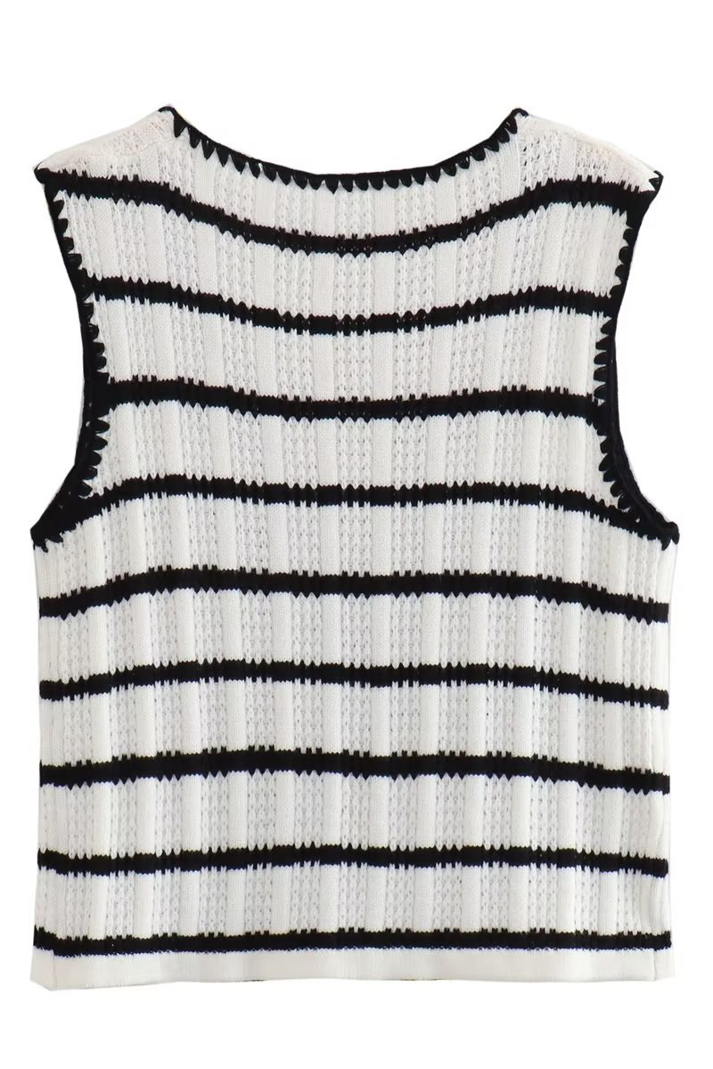 Street Stripe Lace Up Knit Contrast V Neck Sleeveless Two Pieces