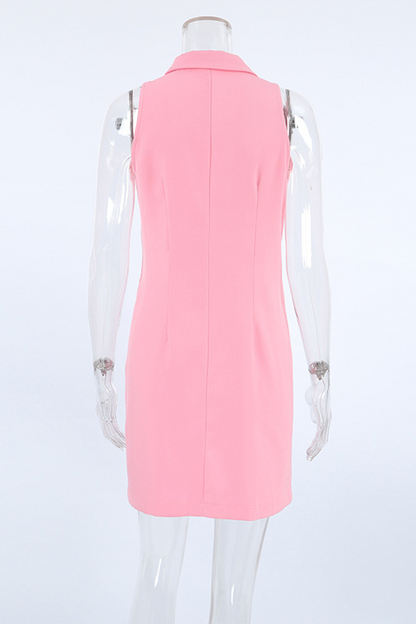 Celebrities Color Buckle Turndown Collar Pencil Skirt Dresses